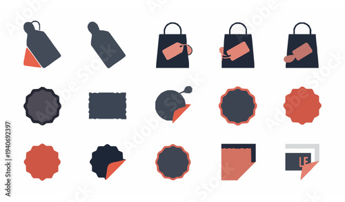 Discount sale icon set with price tags shopping bags and promotion symbols vector