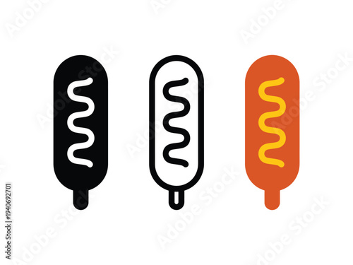 Corn dog food icons present various looks.