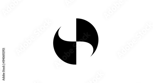 Black Yin Yang Symbol on White Background.