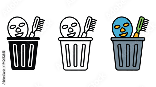 Used facial mask and brush go in trash.