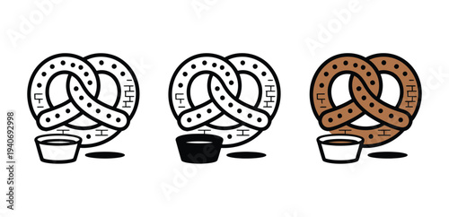 Pretzel snack with dipping sauce served.