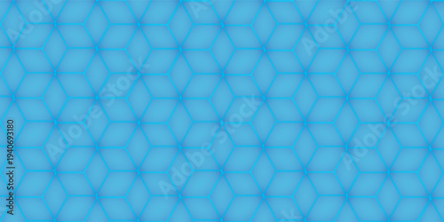 Blue hexagon pattern glowing abstract background, sci fi honeycomb grid with luminous cyan gradient and glossy metallic highlights, seamless texture with depth and ambient glow, modern tech atmosphere