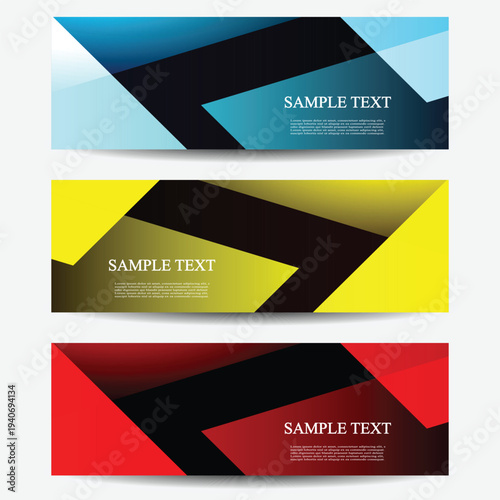 Modern Geometric Banners in Blue, Yellow and Red with Bold Angular Shapes – Dynamic Abstract Design for Marketing, Web Graphics and Creative Visual Content. A Set of Three Header Designs