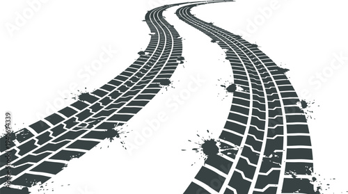 Abstract representation of tire tracks on a white background, suggesting movement and progress