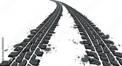 Dynamic tire tracks vector illustration, symbolizing a journey, progress, or adventurous travel ahead into the unknown