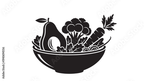 A bowl of mixed vegetables and fruits viewed from above, showcasing a salad with various ingredients in a healthy meal.