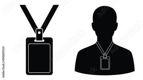 Man wearing a lanyard with a blank id card a striking silhouette