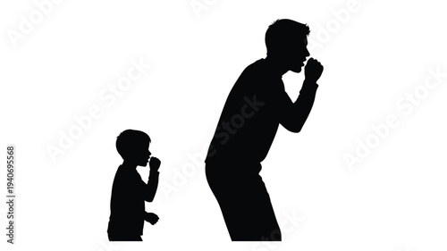 Father and son communicating a striking black silhouette