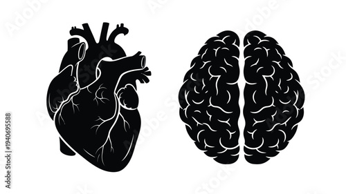 Human heart and brain illustrations presented as a bold silhouette