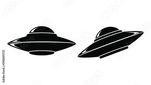 Two black ufo spacecraft designs prominently featured in a silhouette