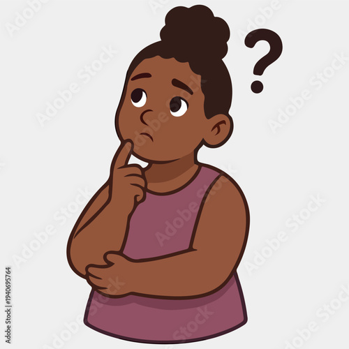 Thinking Girl with Question Mark Confused Expression
