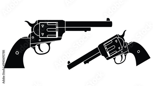 Two revolvers displayed in a striking black silhouette