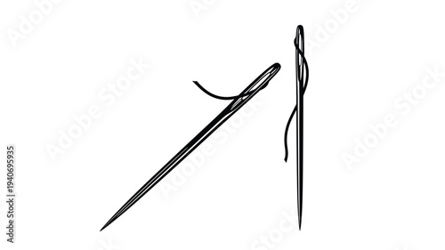 Two needles and thread depicted in a dark striking silhouette