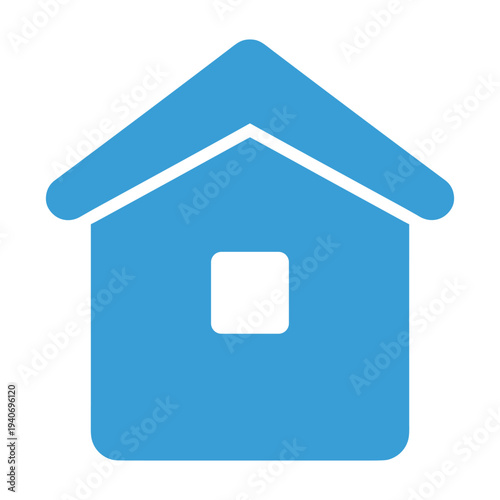 Blue house with a single white window, isolated on a white background, property concept