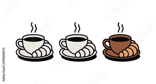 Three cups of hot coffee with pastries.