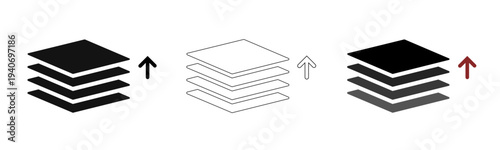 Vector layers stack icons set black filled white outline gray with up arrow arrange organize document photoshop style simple illustration collection