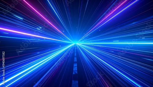 Bright blue and purple lines converging on a central focal point