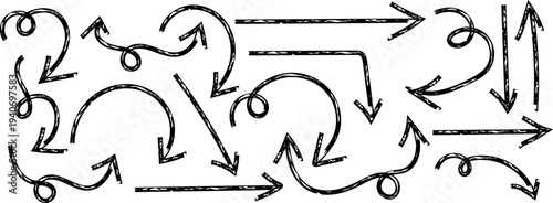 A complex network of arrows and lines in a chaotic pattern