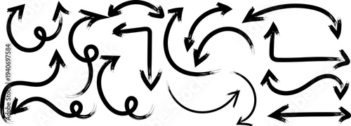 Collection of black arrows on white background for directional indication