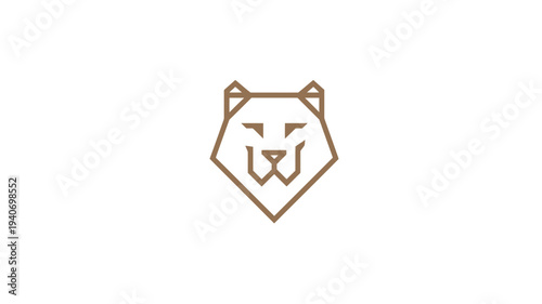 Geometric minimalist lion head line art logo design. Abstract elegant wild animal symbol on white background. Modern predatory cat icon.