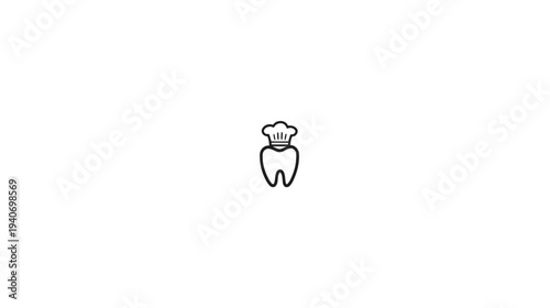 Minimalist tooth icon with chef hat, combining dental health and culinary concepts for food and mouth care