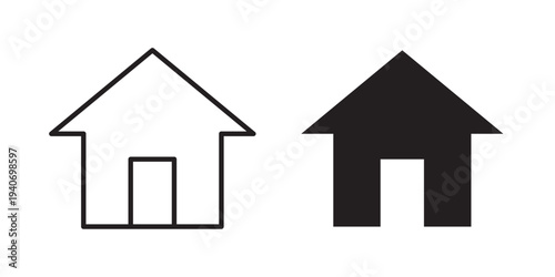 Home Screen Icon. used as the main interface of applications. Commonly used for navigation to the main page in web apps. Vector illustration with stroke and fill on a white background.