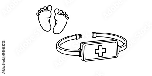 NICU Newborn Footprints and Hospital ID Tag Silhouette