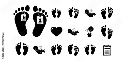 NICU Newborn Footprints and Hospital ID Tag Silhouette
