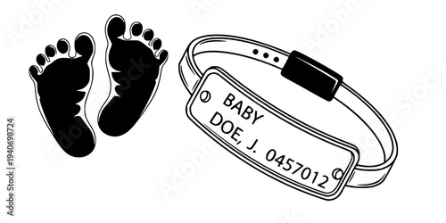 NICU Newborn Footprints and Hospital ID Tag Silhouette