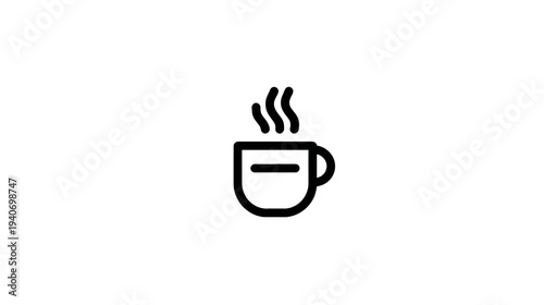 Minimalist Steaming Hot Drink Cup Icon. Simple Line Art Symbol for Coffee, Tea, or Warm Beverage, UI Design Element