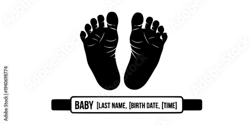 NICU Newborn Footprints and Hospital ID Tag Silhouette