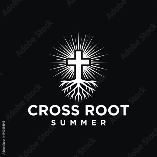 Root Church Cross Cristian with Sun Summer logo design template