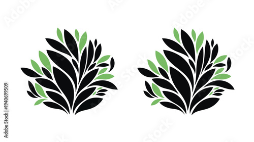 Two rounded bush shapes with leafy details a striking silhouette