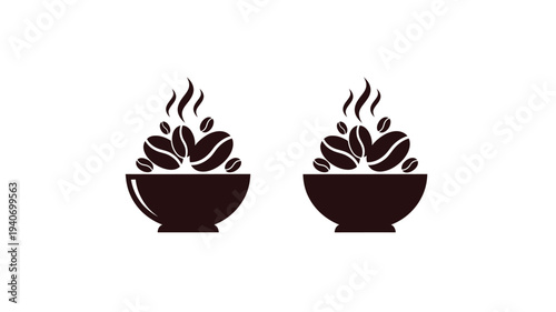 Two steaming coffee bowls presented as a dark striking silhouette