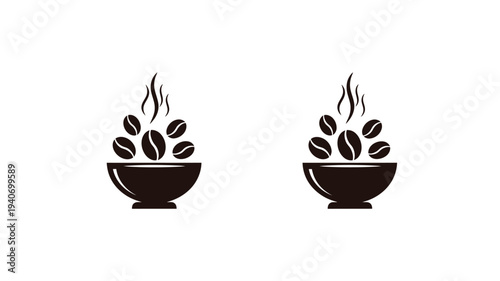 Two steaming coffee bean bowls presented as a bold silhouette