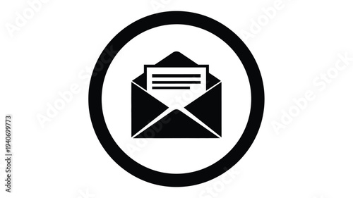 Black circle framing a letter envelope minimalist design silhouette