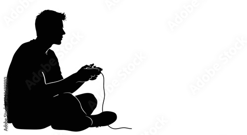 Silhouette of a person gaming isolated on white background digital entertainment concept