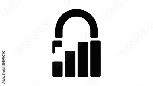 Metal padlock with key symbol security icon on white background for protection and access illustration