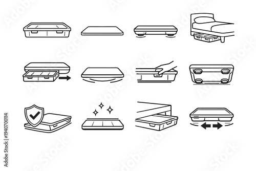 Smooth vector storage under sliding movement organizer detail effortless bed concept icon