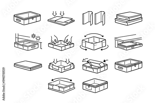 Geometry organizer bed storage under aid icon solution side flexible vector collapsible