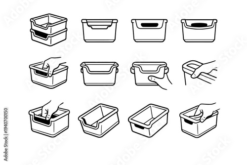 Icons detail edges slot concept grip stackable feature storage front vector icon