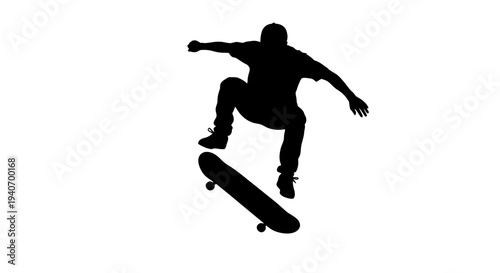 Skateboarder performing jump silhouette vector illustration on white background