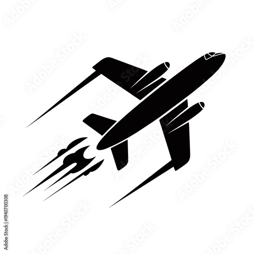Vector airplane icon flying silhouette illustration for travel and aviation