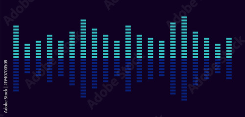 Vector music sound waves. Audio digital equalizer technology, console panel, musical pulse. Dark background