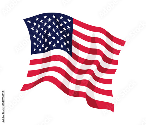 USA waving flag. American national symbol isolated on white background. Banner design element