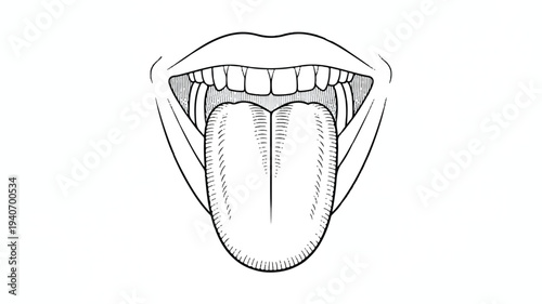 A mouth with tongue out showing teeth and lips  human facial expression