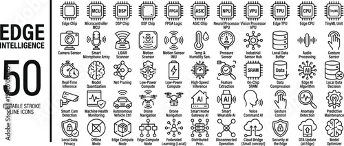 Wedge Intelligence Line Icons Set – Analytics, Data, AI, Graphs, Dashboard, Insights, Algorithm, Strategy