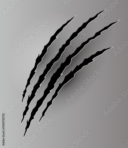 Bear or tiger claw mark. Scratches and torn traces of vector animal paw slashes. Hole in sheet of paper with torn edges. Vector illustration