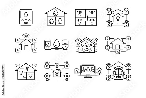 Icon tracking vector climate comprehensive smart sensors home idea outline unified