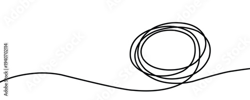 Scribble of a circle in one continuous line, Hand-drawn circle frame on a white background, One continuous line drawing of a black circle scribble, Editable continuous line drawing of a round frame.